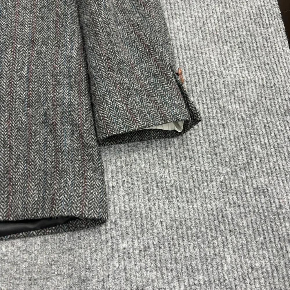 Vintage Harris Tweed Sport Coat Mens 42 Grey Wool Herringbone Blazer Classic